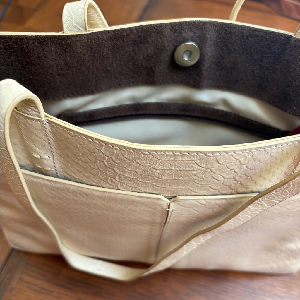 Vintage Leather Elegant Cream Tote Bag By Alfani